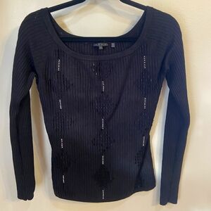 Yuka Sweater Top Size Medium Black Ribbed Beaded Embellished Sparkly